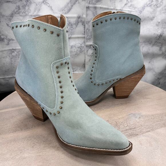 Dingo Blue Suede Studded Western Ankle Boots Womens 8 - Picture 4 of 16